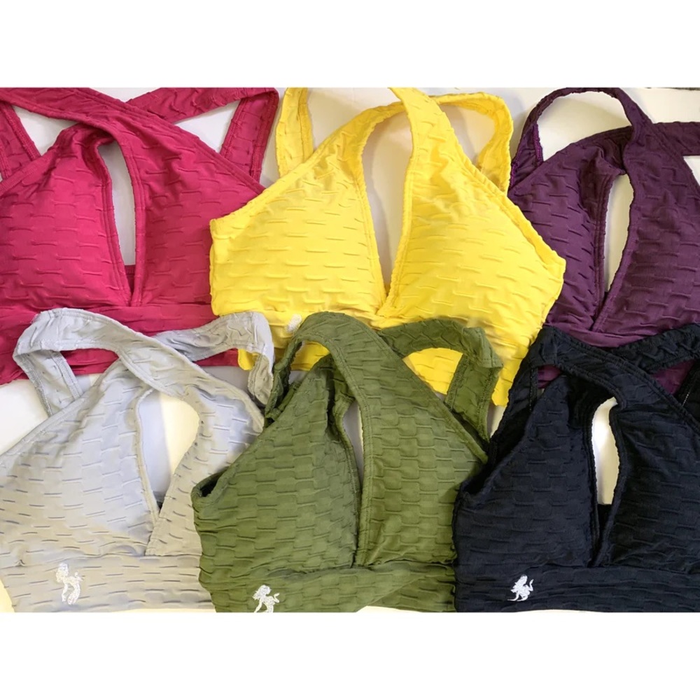 *THE SHOULDER CROSS OVER SPORTS BRA- BRAZILIAN CRUNCH FABRIC-